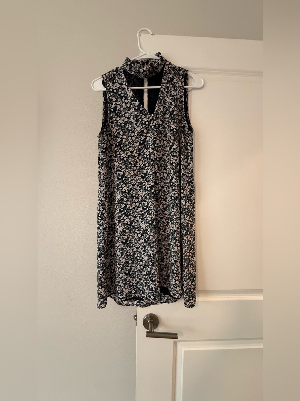 Dalia Sleeveless Navy and White Floral Midi Dress
